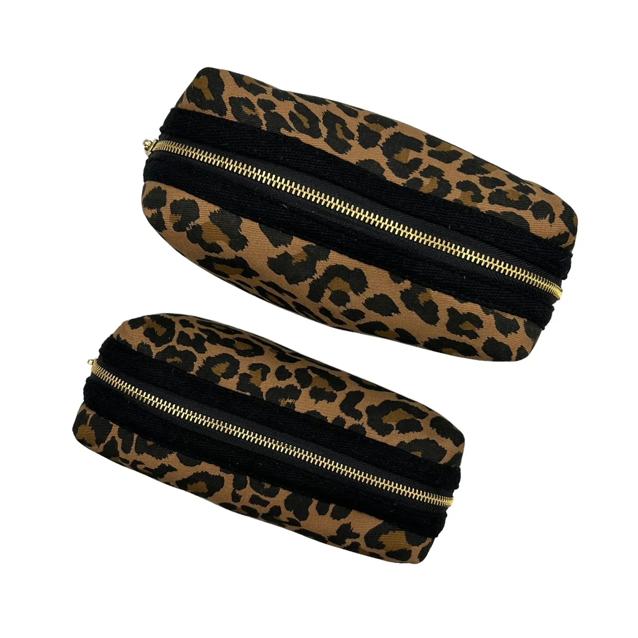 Leopard print make-up bag, large and small, with italian bee brooch