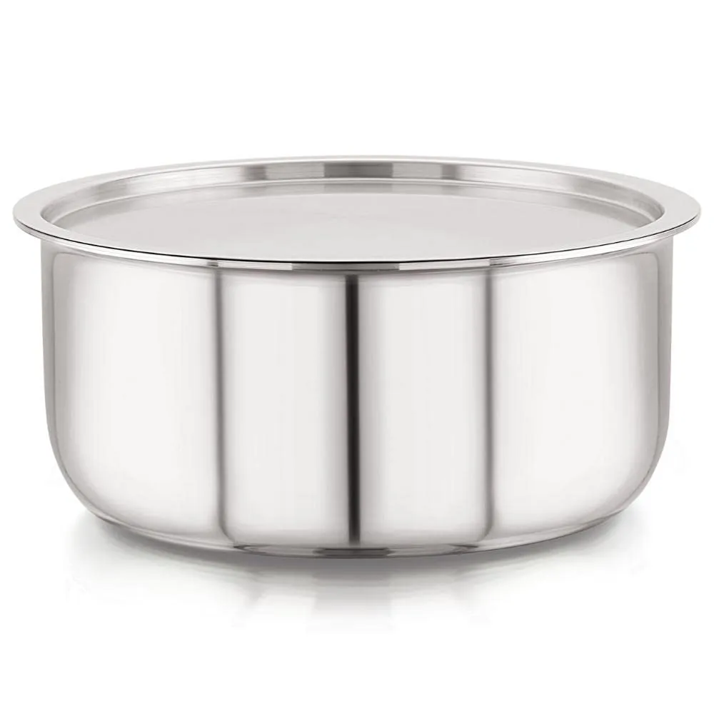 Magnus Triply Stainless Steel Tope with Stainless Steel Lid and Induction Bottom, 14 cm|1.1 L, Silver|Use for Home, Kitchen and Restaurant - Easy to Clean and Dishwasher Oven Safe