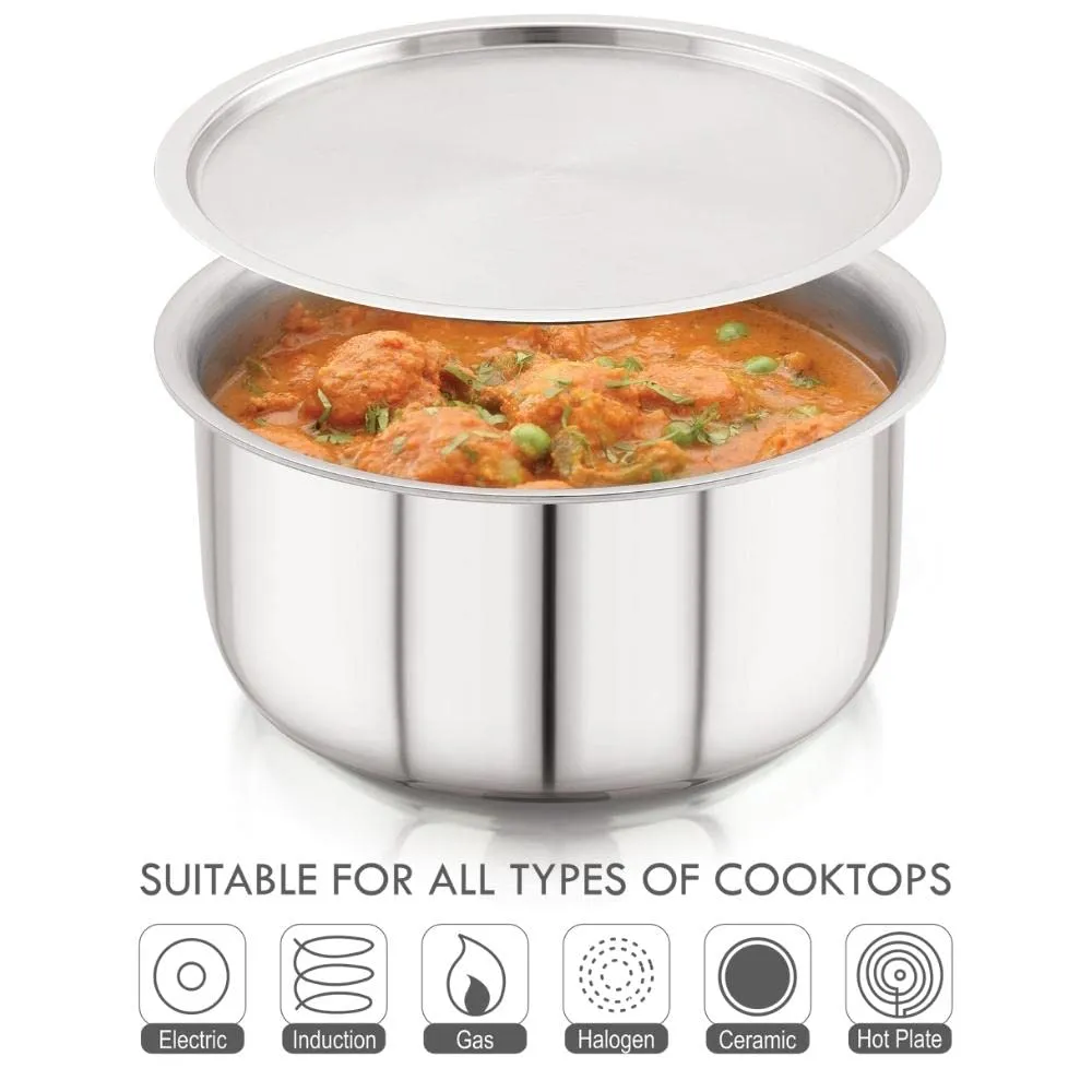 Magnus Triply Stainless Steel Tope with Stainless Steel Lid and Induction Bottom, 14 cm|1.1 L, Silver|Use for Home, Kitchen and Restaurant - Easy to Clean and Dishwasher Oven Safe