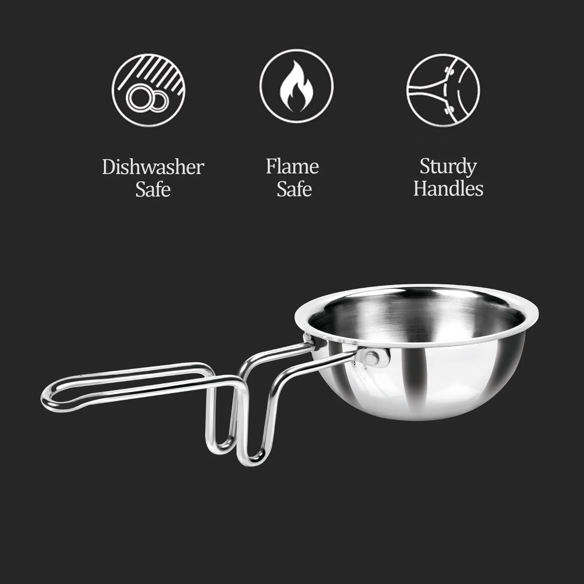 MILTON Pro cook Triply Stainless Steel Tadka Pan, 12 cm, Silver | Vagar Pan | Baghar Pan| Chounk Pan | Flame Safe | Induction Safe | Dishwasher Safe | Stainless Steel Wired Handle