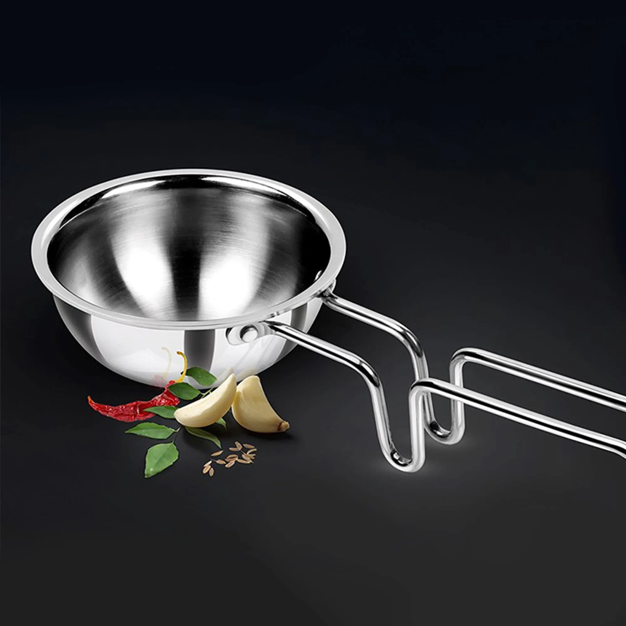 MILTON Pro cook Triply Stainless Steel Tadka Pan, 12 cm, Silver | Vagar Pan | Baghar Pan| Chounk Pan | Flame Safe | Induction Safe | Dishwasher Safe | Stainless Steel Wired Handle