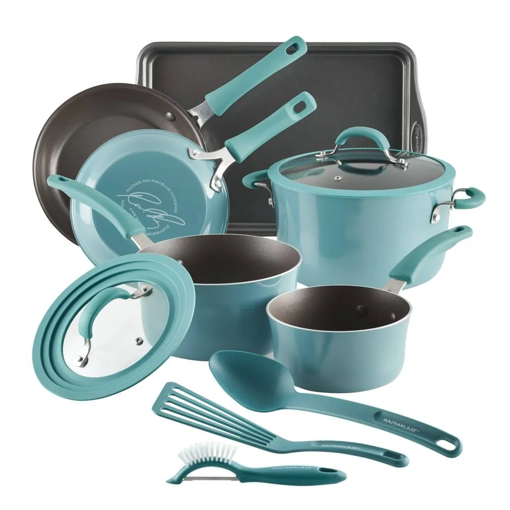 Open Box - Rachael Ray Cook Create 11pc Aluminum Nonstick Cookware Set Blue