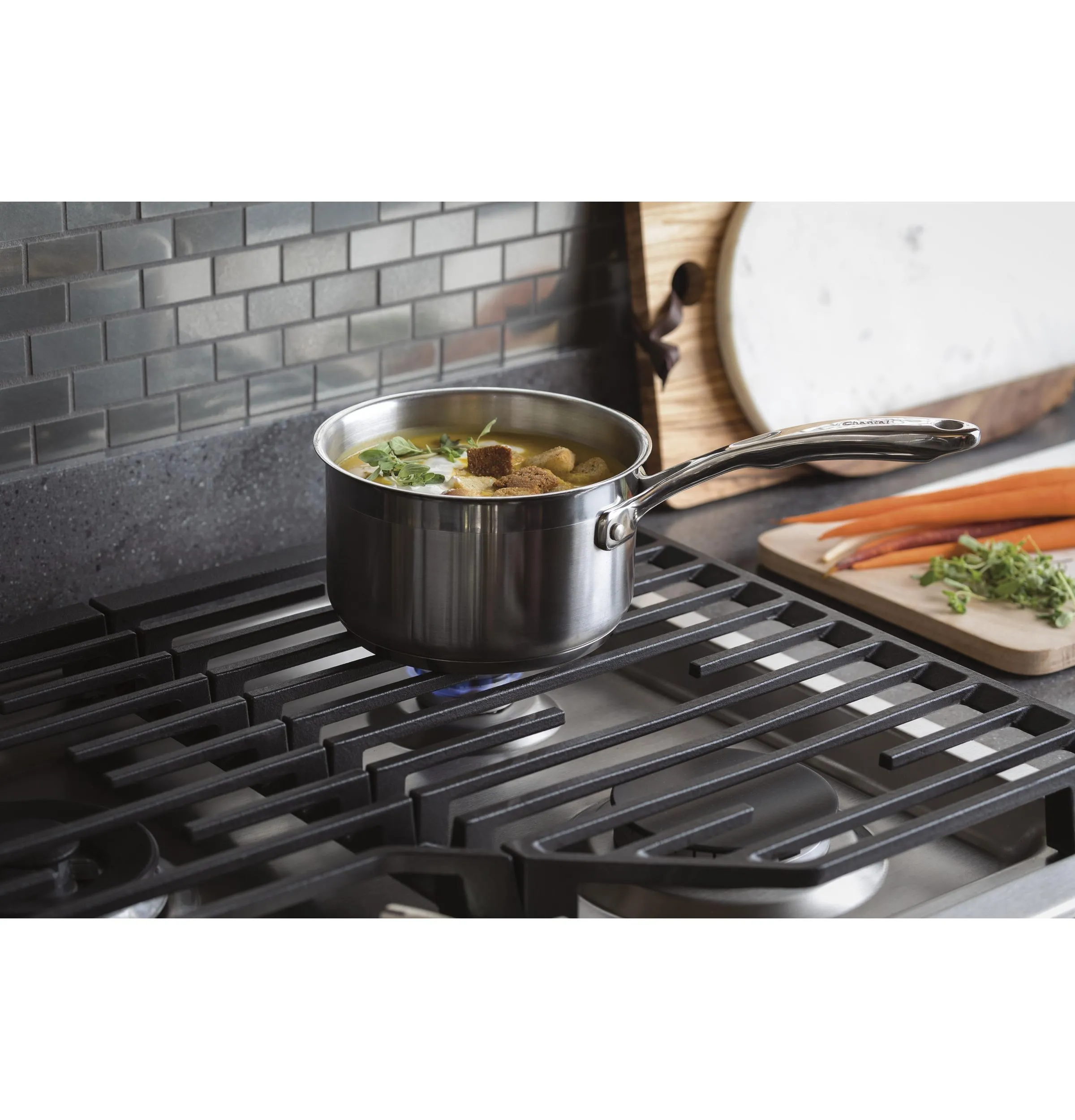 PGP9036SLSS GE Profile™ 36" Built-In Tri-Ring Gas Cooktop with 5 Burners and Included Extra-Large Integrated Griddle