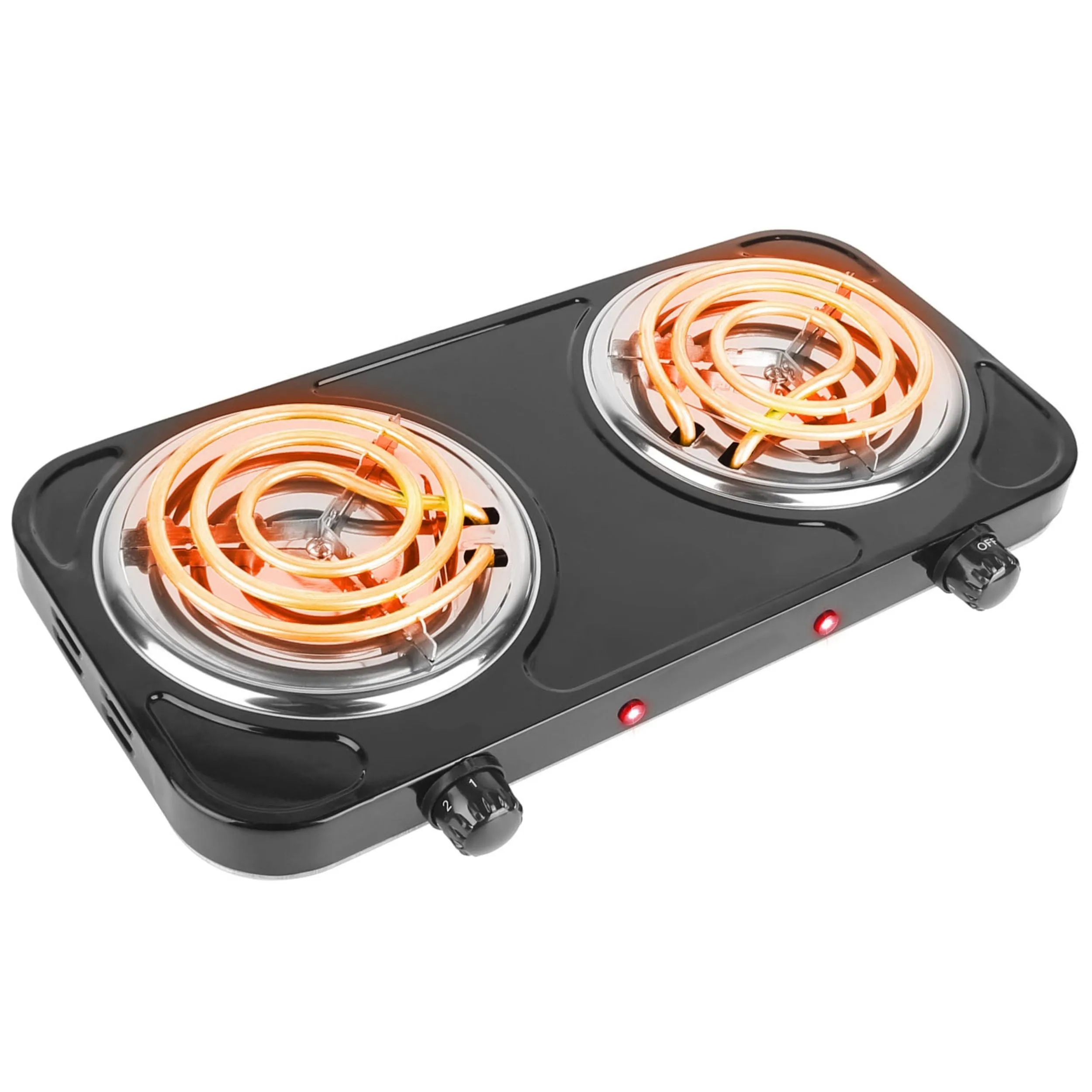 Portable 2000W Double Burner Hot Plate Stove - Non Slip Feet, 5 Temp Adjustments