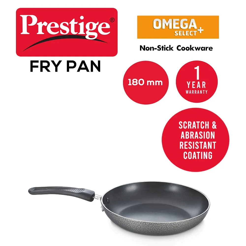 Prestige Omega Select Plus 18cm Non-Stick Fry Pan|Scratch and Abrasion Resistant|3 Layer Coating| Non-Induction|Black|1year Warranty