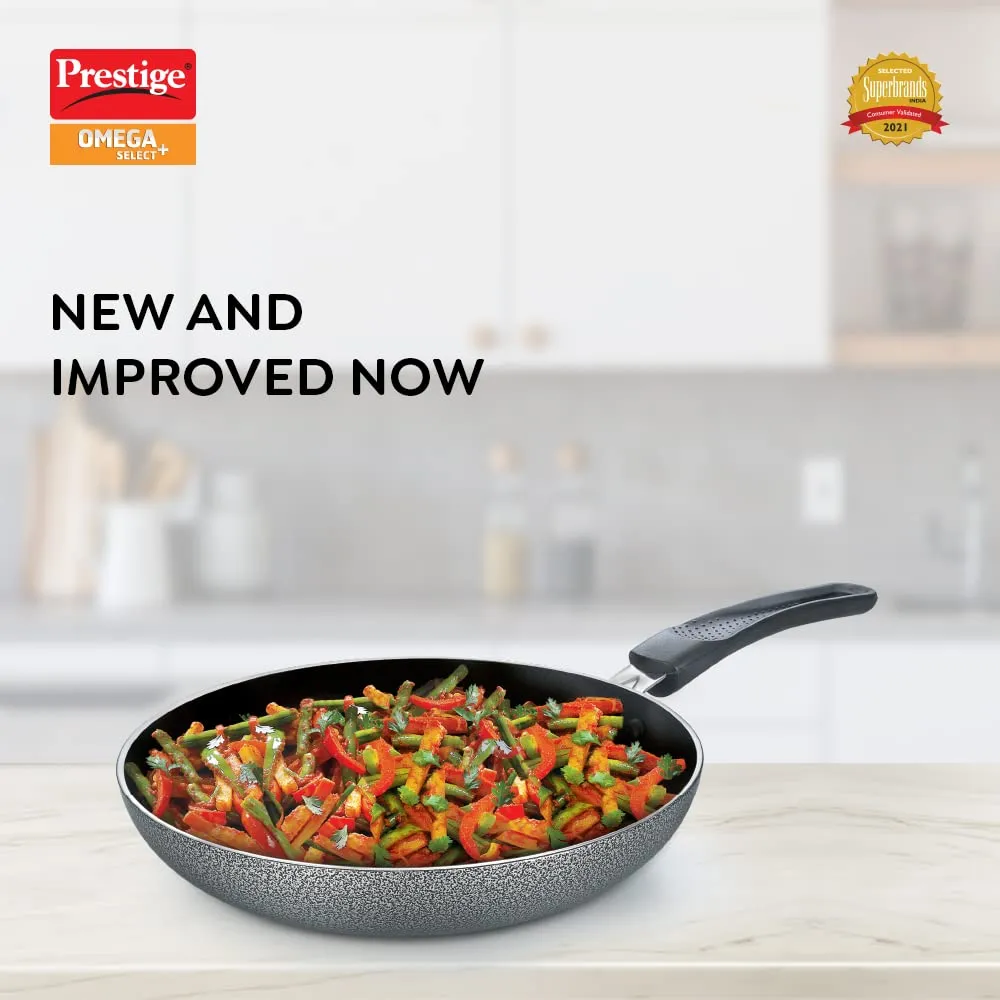 Prestige Omega Select Plus 18cm Non-Stick Fry Pan|Scratch and Abrasion Resistant|3 Layer Coating| Non-Induction|Black|1year Warranty