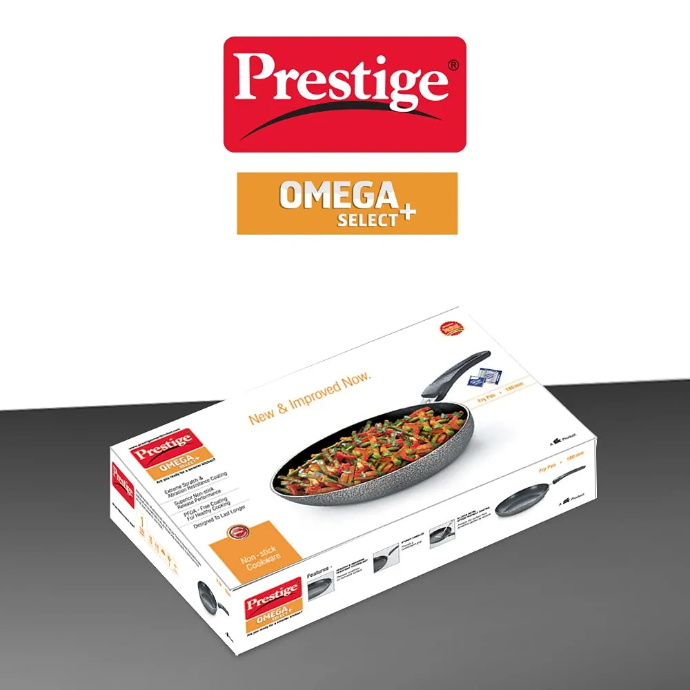 Prestige Omega Select Plus 18cm Non-Stick Fry Pan|Scratch and Abrasion Resistant|3 Layer Coating| Non-Induction|Black|1year Warranty