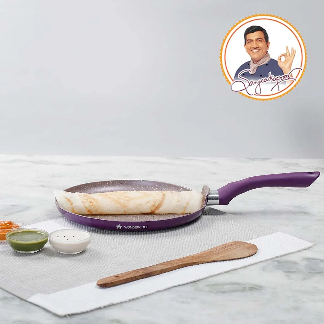 Royal Velvet 24 cm Non-Stick Dosa Tawa | Induction Bottom | Soft-Touch Handle | Virgin Grade Aluminium | PFOA and Heavy Metals Free | 3 mm | Non-Stick Tawa | 2 Years Warranty | Purple