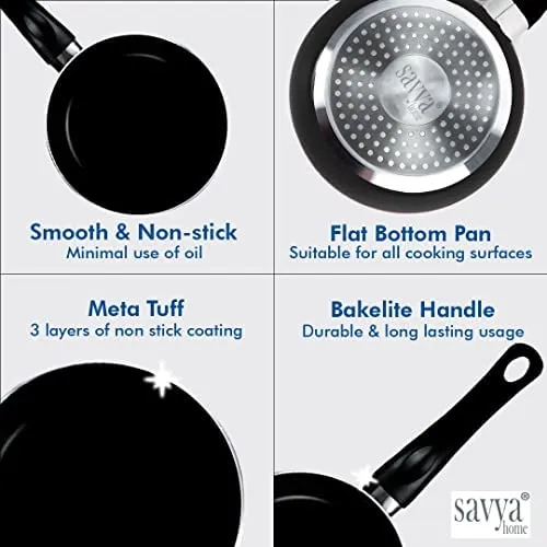 SAVYA HOME® 26cm Non Stick Fry Pan-2.3mm, Black|1 Savya- 18cm Non Stick Fry Pan-2.3mm, Black| Heat Surround Cooking | Gas & Induction Cookware | Black