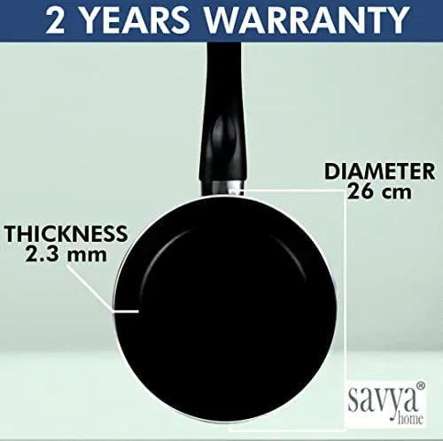 SAVYA HOME® 26cm Non Stick Fry Pan-2.3mm, Black|1 Savya- 18cm Non Stick Fry Pan-2.3mm, Black| Heat Surround Cooking | Gas & Induction Cookware | Black