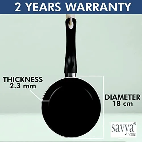 SAVYA HOME® 26cm Non Stick Fry Pan-2.3mm, Black|1 Savya- 18cm Non Stick Fry Pan-2.3mm, Black| Heat Surround Cooking | Gas & Induction Cookware | Black