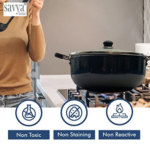 SAVYA HOME® Hard Anodised Aluminium Kadai with Lid (20 cm) - 2.4 L & (26cm) - 4.4 L Combo | Set of 2 |Heat Surround Cooking | Gas & Induction Cookware | Black