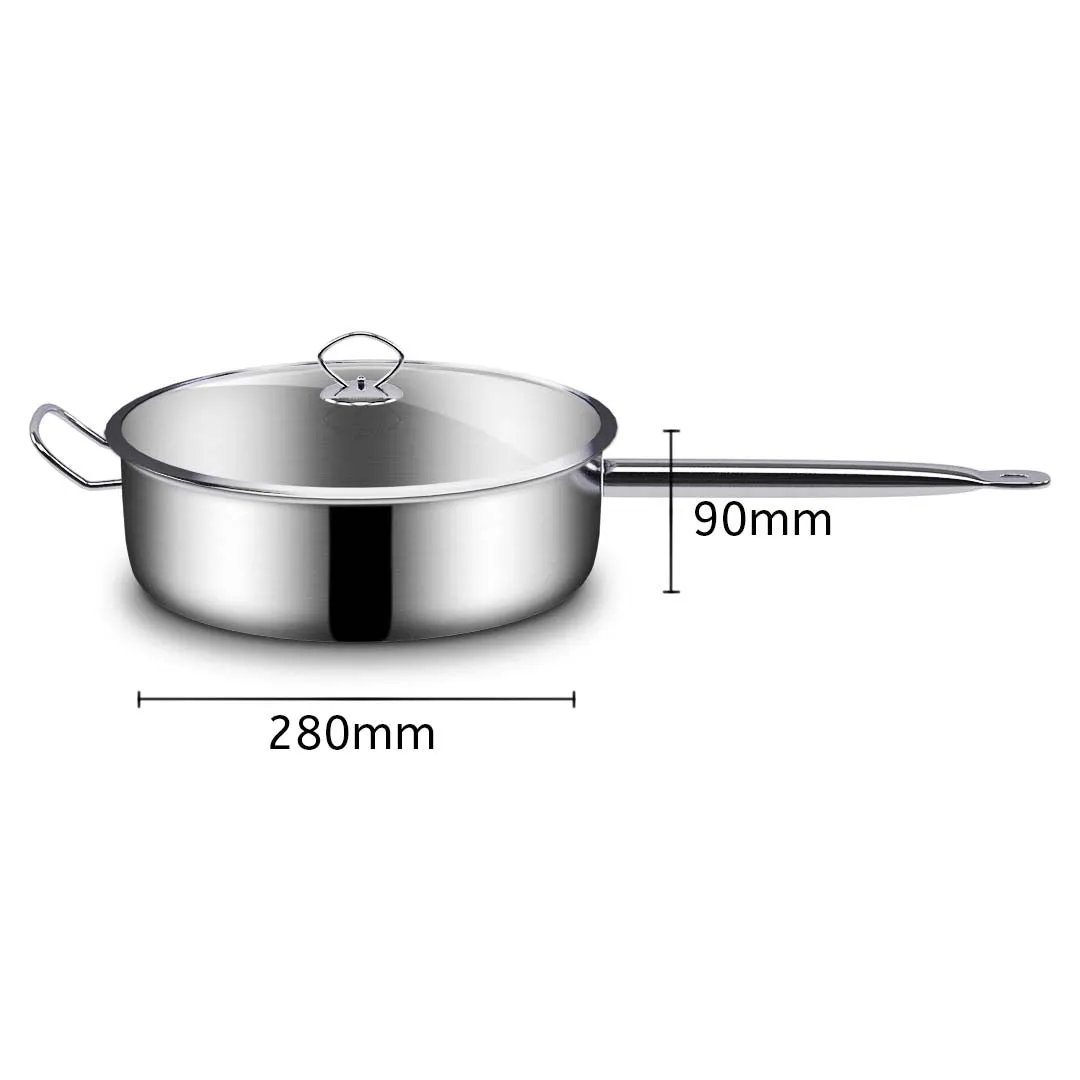 SOGA 28cm Stainless Steel Saucepan Sauce pan with Glass Lid and Helper Handle Triple Ply Base Cookware