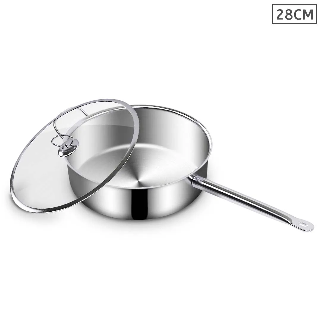 SOGA 28cm Stainless Steel Saucepan Sauce pan with Glass Lid and Helper Handle Triple Ply Base Cookware