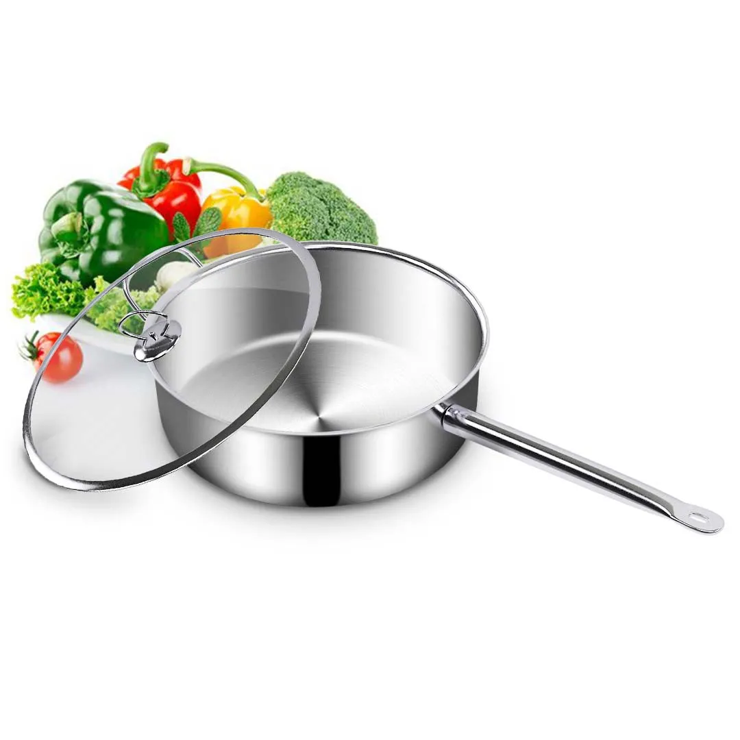 SOGA 28cm Stainless Steel Saucepan Sauce pan with Glass Lid and Helper Handle Triple Ply Base Cookware