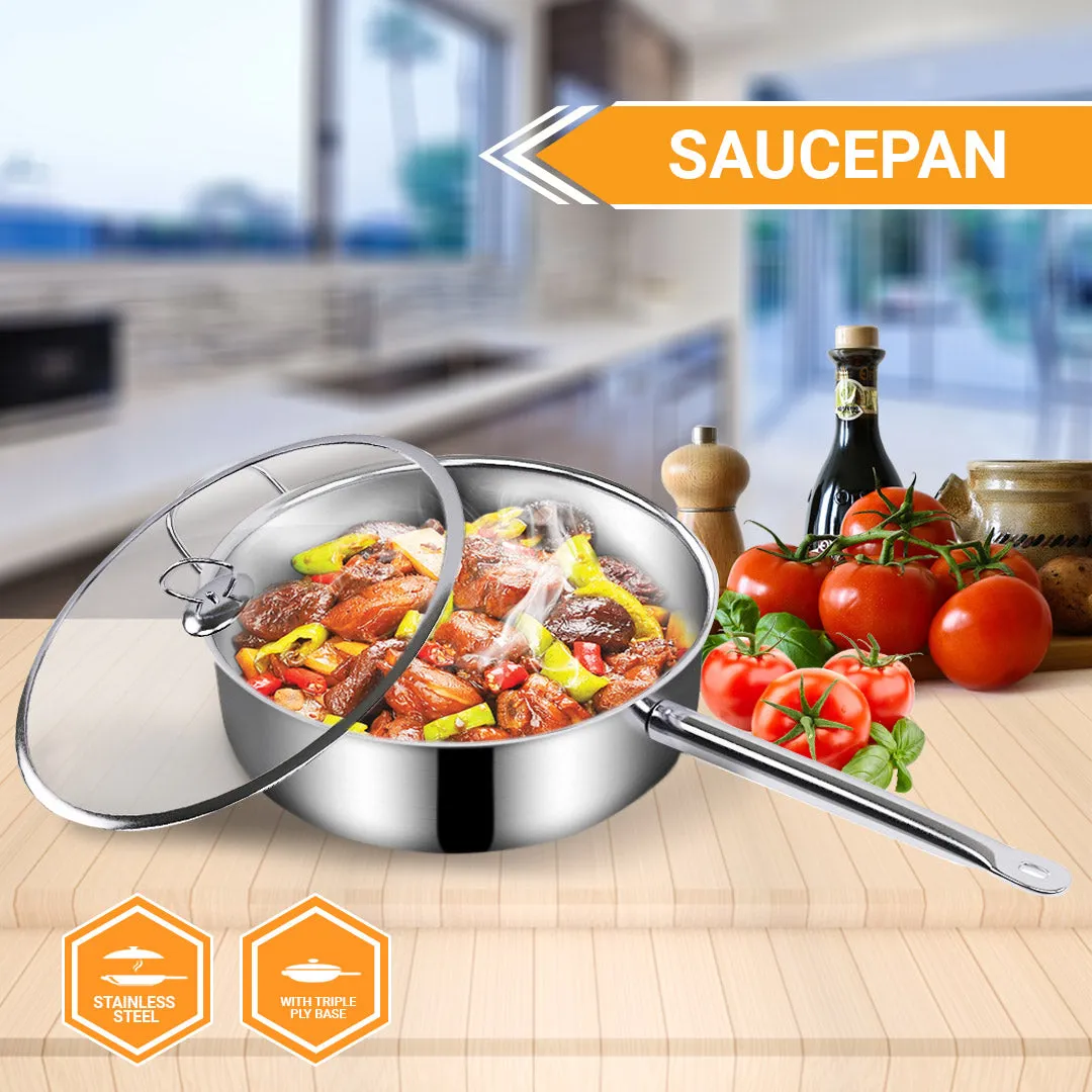 SOGA 32cm Stainless Steel Saucepan Sauce pan with Glass Lid and Helper Handle Triple Ply Base Cookware