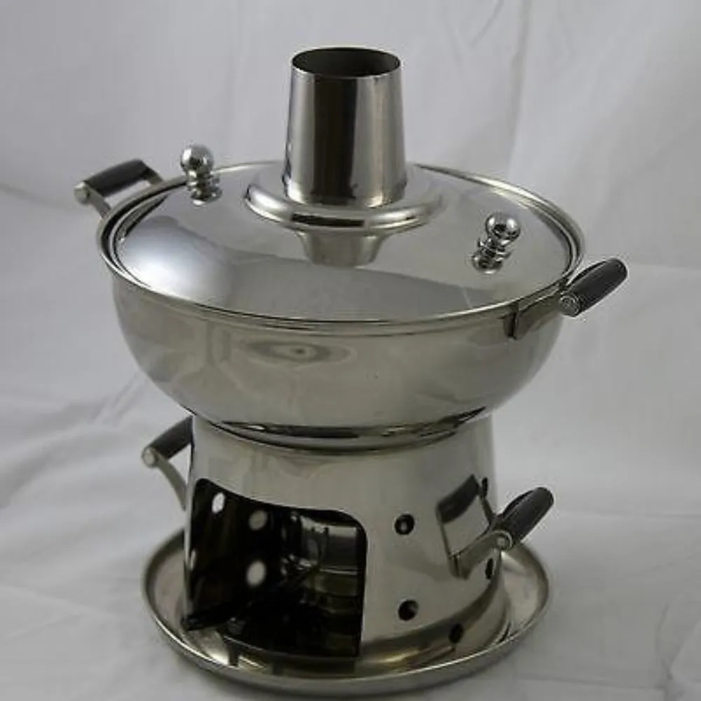 Premium Stainless Steel Chinese Mongolian Hot Pot with Included Alcohol Burner - Ideal for Traditional Steamboat Cooking