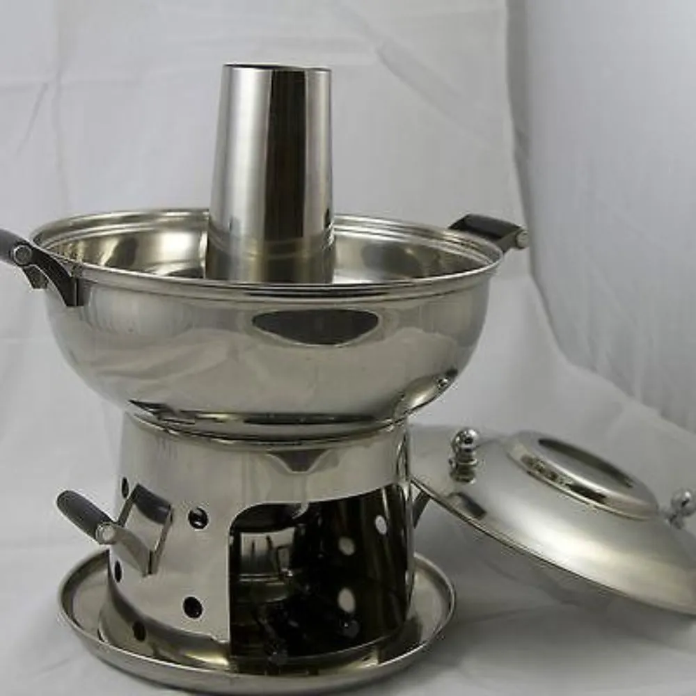 Premium Stainless Steel Chinese Mongolian Hot Pot with Included Alcohol Burner - Ideal for Traditional Steamboat Cooking