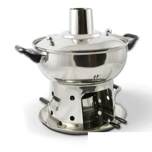 Premium Stainless Steel Chinese Mongolian Hot Pot with Included Alcohol Burner - Ideal for Traditional Steamboat Cooking