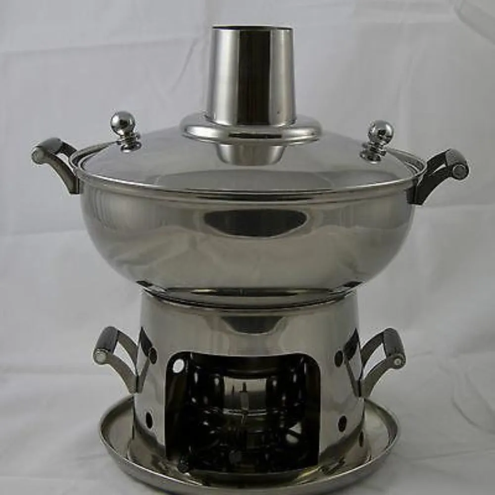 Premium Stainless Steel Chinese Mongolian Hot Pot with Included Alcohol Burner - Ideal for Traditional Steamboat Cooking