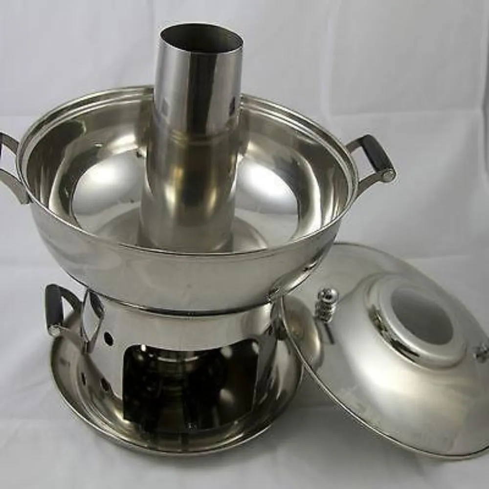 Premium Stainless Steel Chinese Mongolian Hot Pot with Included Alcohol Burner - Ideal for Traditional Steamboat Cooking