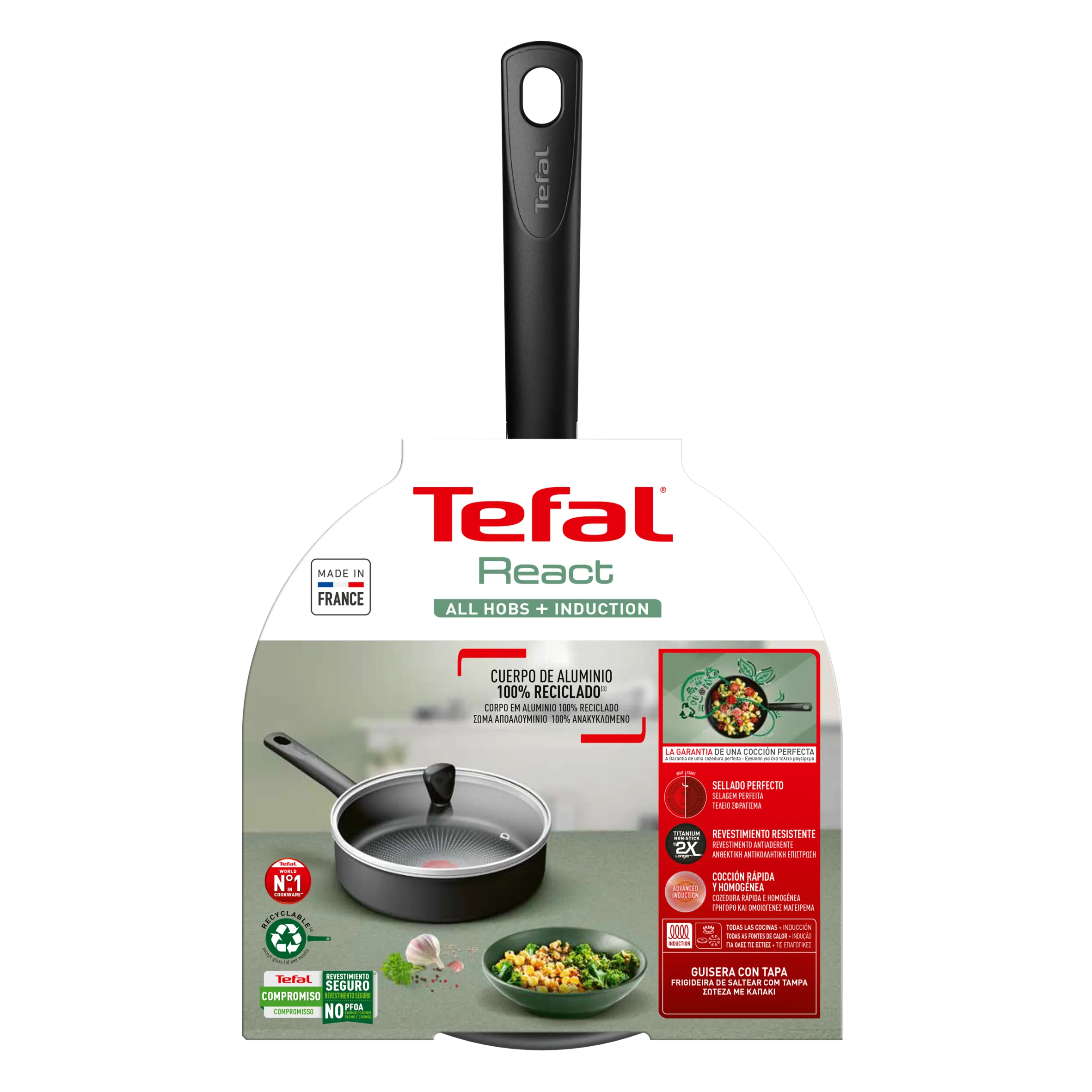 Tefal React Induction Non-Stick Sautepan   Lid 24cm