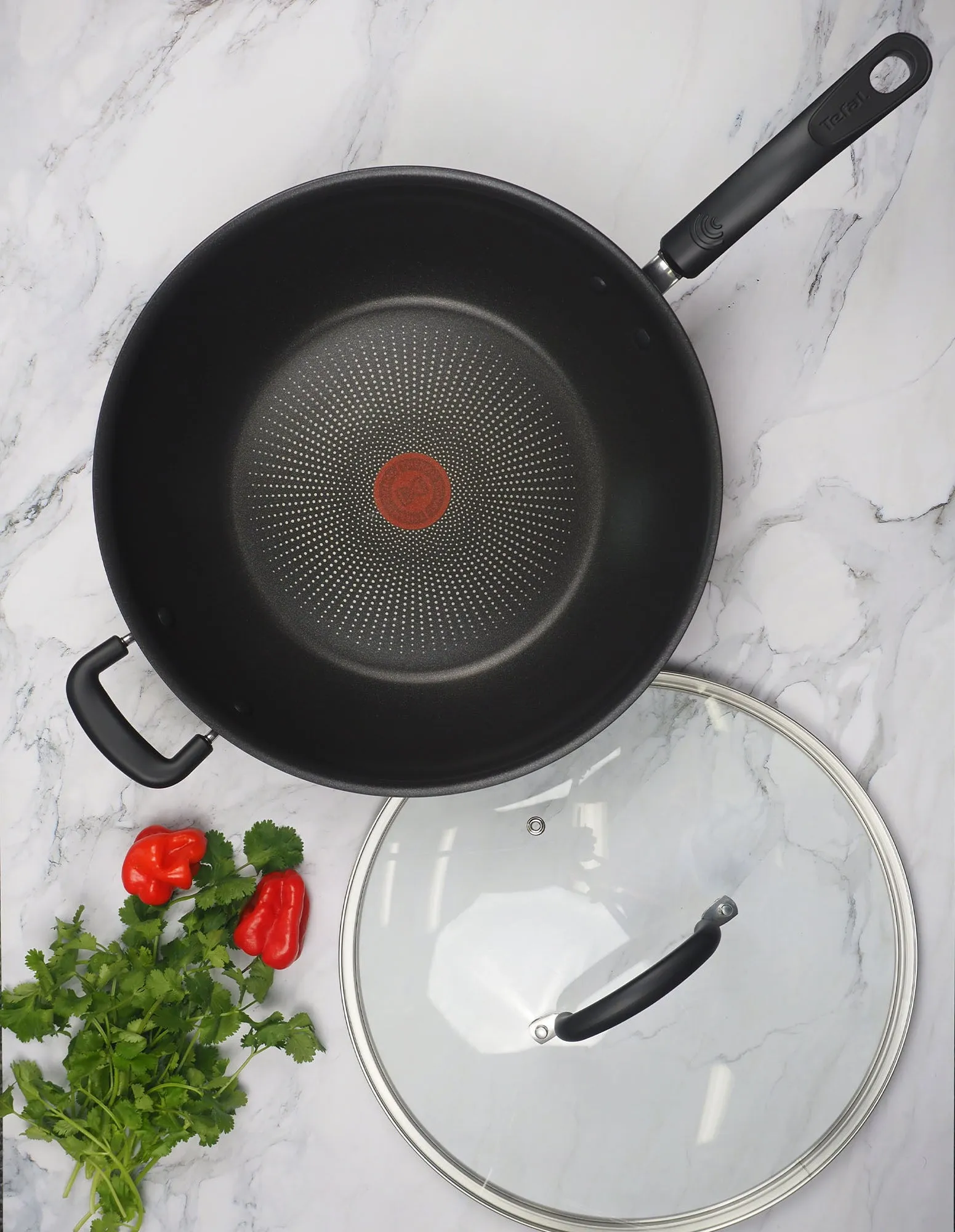 Tefal Specialty Hard Anodised Non-Stick Wok 32cm   Lid