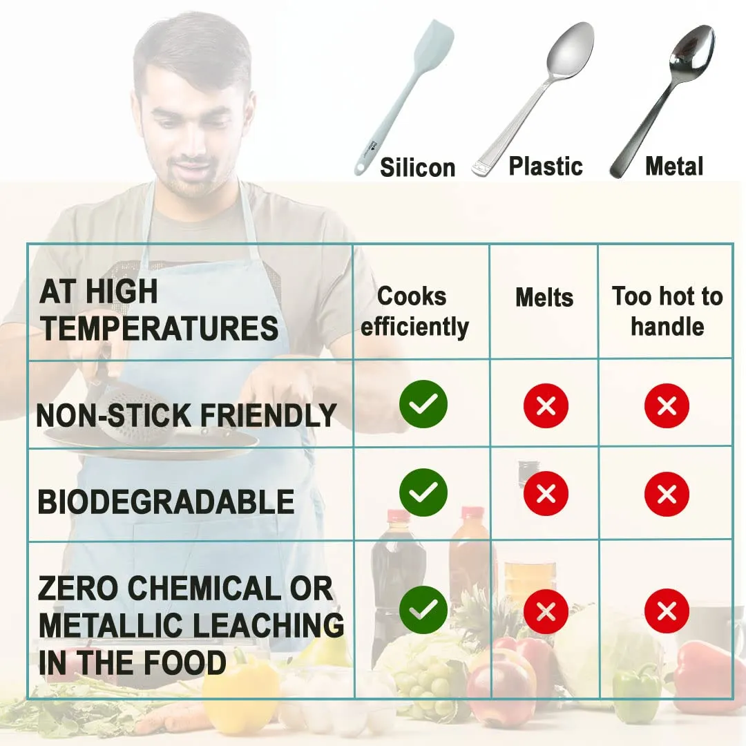 The Better Home Silicon Spatula Set for Non Stick Pans | Heat Resistant, Durable, Flexible Cookware Set | BPA Free & Odourless Non Stick Utensil Set for Cooking | Light Green (with Frying Pan)