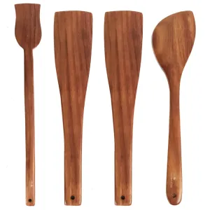 The Better Home Wooden Spatula For Non Stick Pan | Wooden Spatula Set For Kitchen (4Pcs) | Non Stick Spatula Set | Ladle Set For Kitchen | Kitchen Accessories Items |Easy To Hang & Scratch Resistant