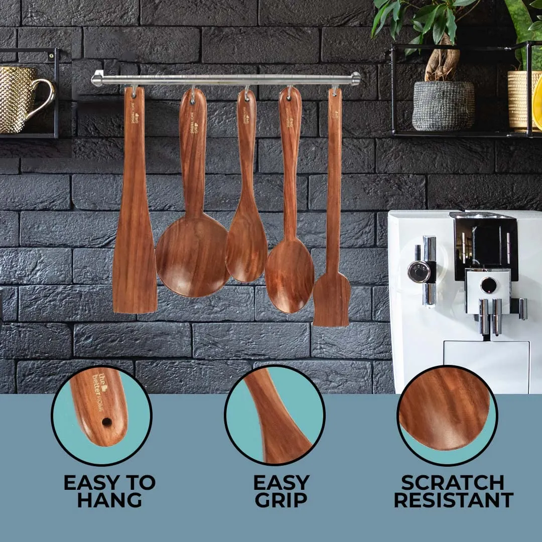 The Better Home Wooden Spatula For Non Stick Pan | Wooden Spatula Set For Kitchen (4Pcs) | Non Stick Spatula Set | Ladle Set For Kitchen | Kitchen Accessories Items |Easy To Hang & Scratch Resistant