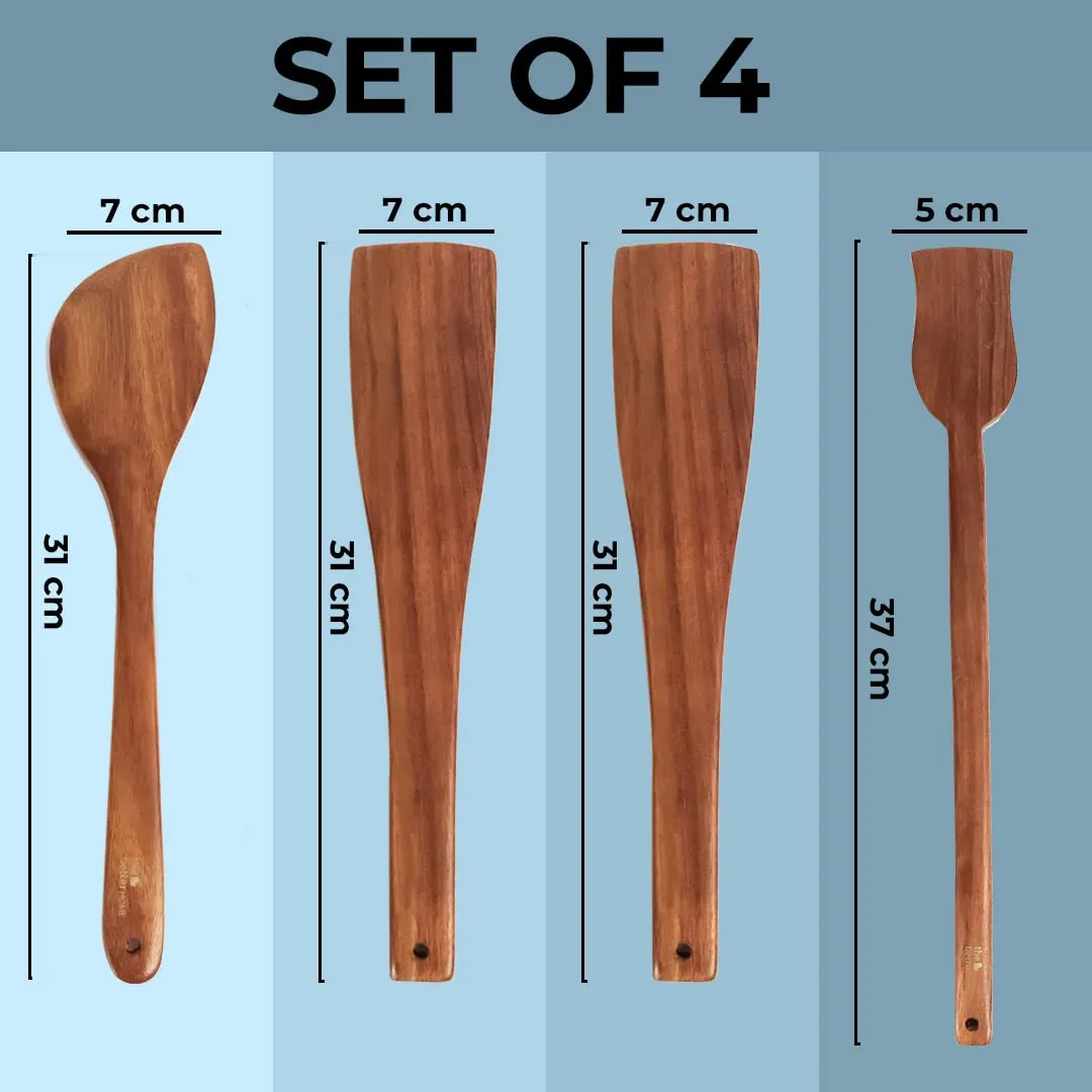 The Better Home Wooden Spatula For Non Stick Pan | Wooden Spatula Set For Kitchen (4Pcs) | Non Stick Spatula Set | Ladle Set For Kitchen | Kitchen Accessories Items |Easy To Hang & Scratch Resistant