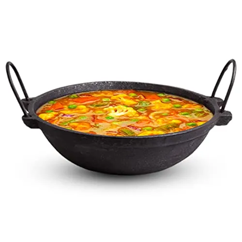 The Indus Valley Pre-Seasoned Cast Iron Kadai with Strong Handles | Very Small, 20.8cm/8inch, 1.1Ltr, 1.8kg | Induction Friendly | Naturally Nonstick, 100% Pure & Toxin-Free, No Chemical Coating