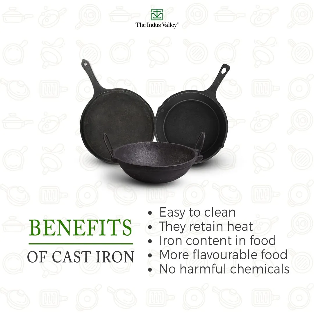 The Indus Valley Super Smooth Cast Iron Paniyaram Pan | Small, 9pit, 8.2 Inch/20.8cm, 2.7kg | Induction Friendly | Nonstick, Pre-Seasoned, 100% Pure & Toxin-Free, No Chemical Coating, Black