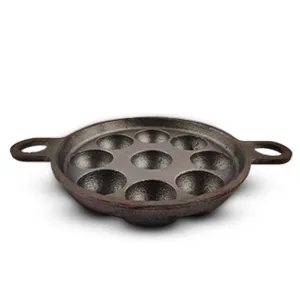 The Indus Valley Super Smooth Cast Iron Paniyaram Pan | Small, 9pit, 8.2 Inch/20.8cm, 2.7kg | Induction Friendly | Nonstick, Pre-Seasoned, 100% Pure & Toxin-Free, No Chemical Coating, Black