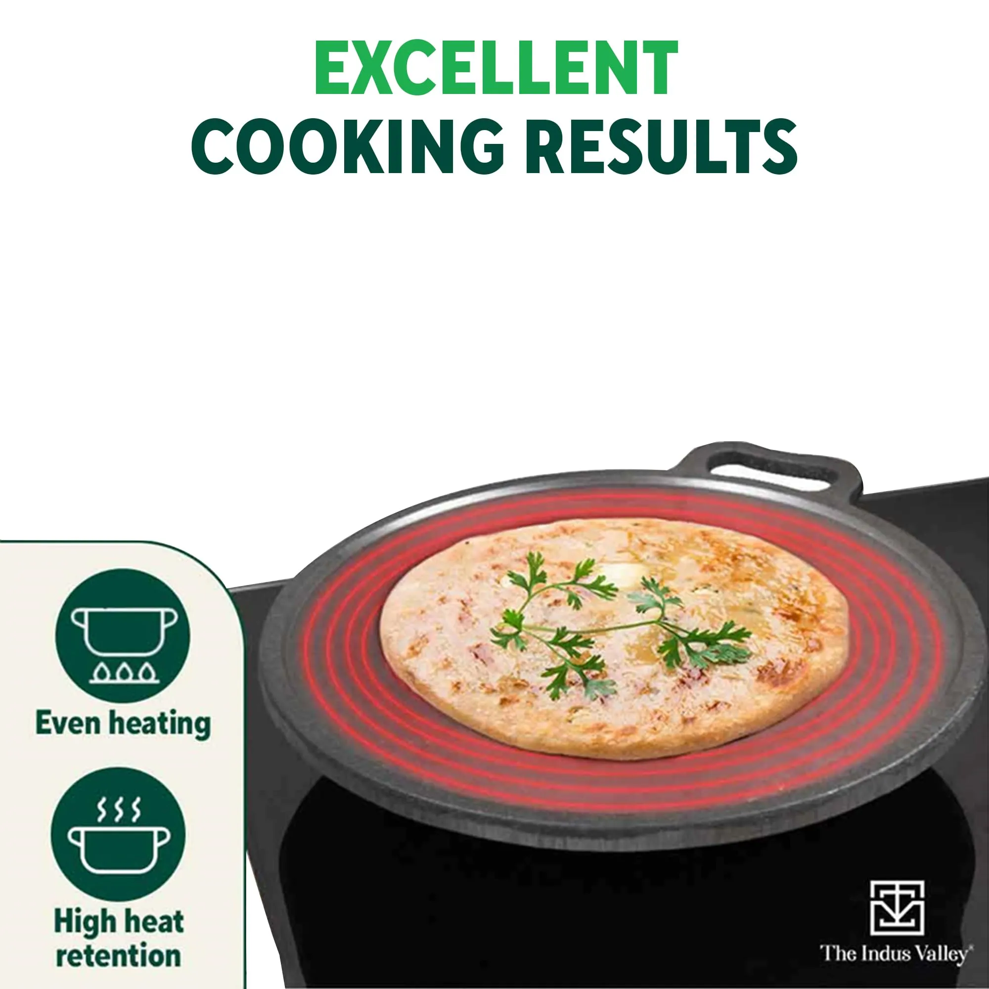 The Indus Valley Super Smooth Cast Iron Tawa for Dosa/Chapathi | 30.4cm/12 inch, 3.1kg | Induction Friendly | Naturally Nonstick, Pre-Seasoned Tawa, 100% Pure & Toxin-Free, No Chemical Coating