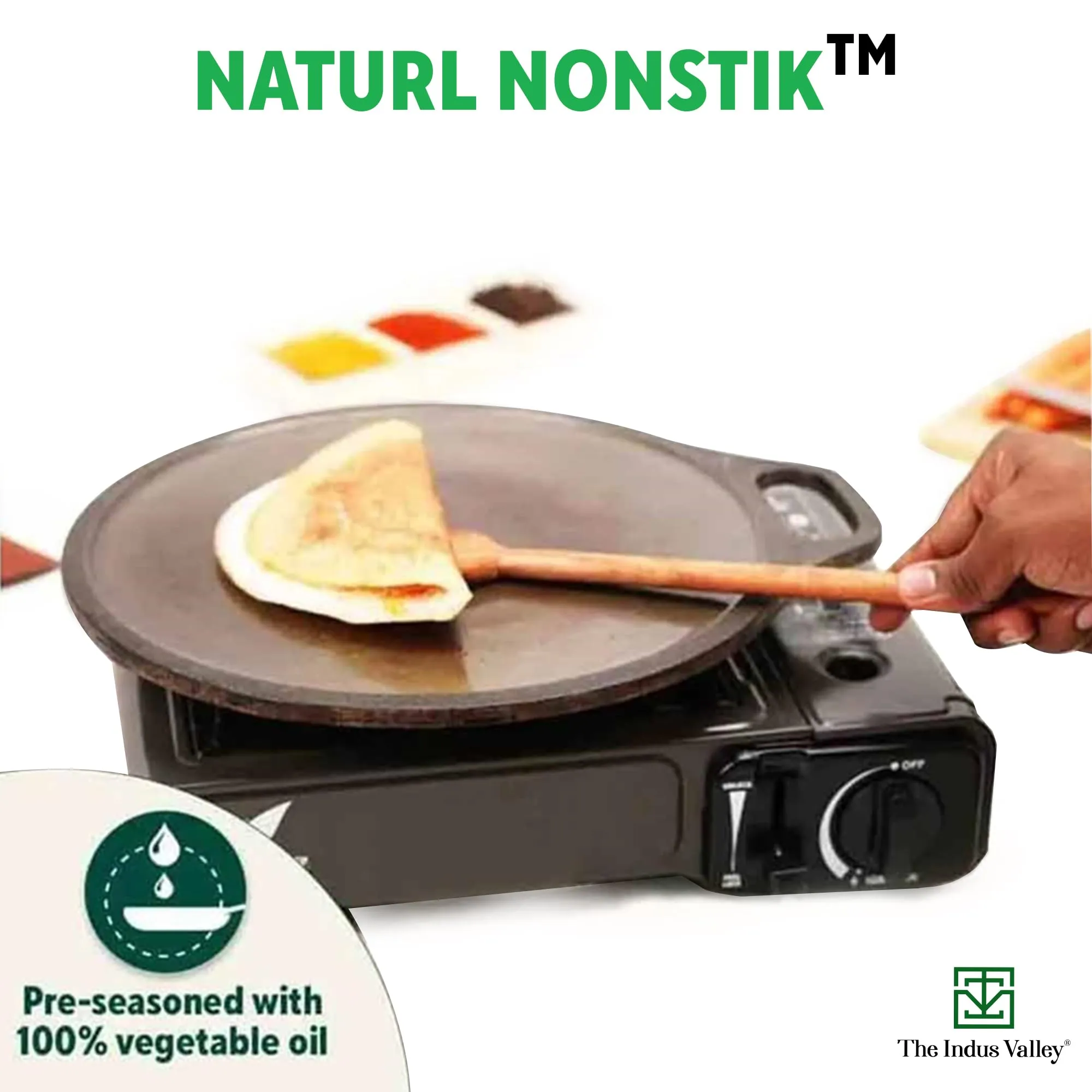 The Indus Valley Super Smooth Cast Iron Tawa for Dosa/Chapathi | 30.4cm/12 inch, 3.1kg | Induction Friendly | Naturally Nonstick, Pre-Seasoned Tawa, 100% Pure & Toxin-Free, No Chemical Coating