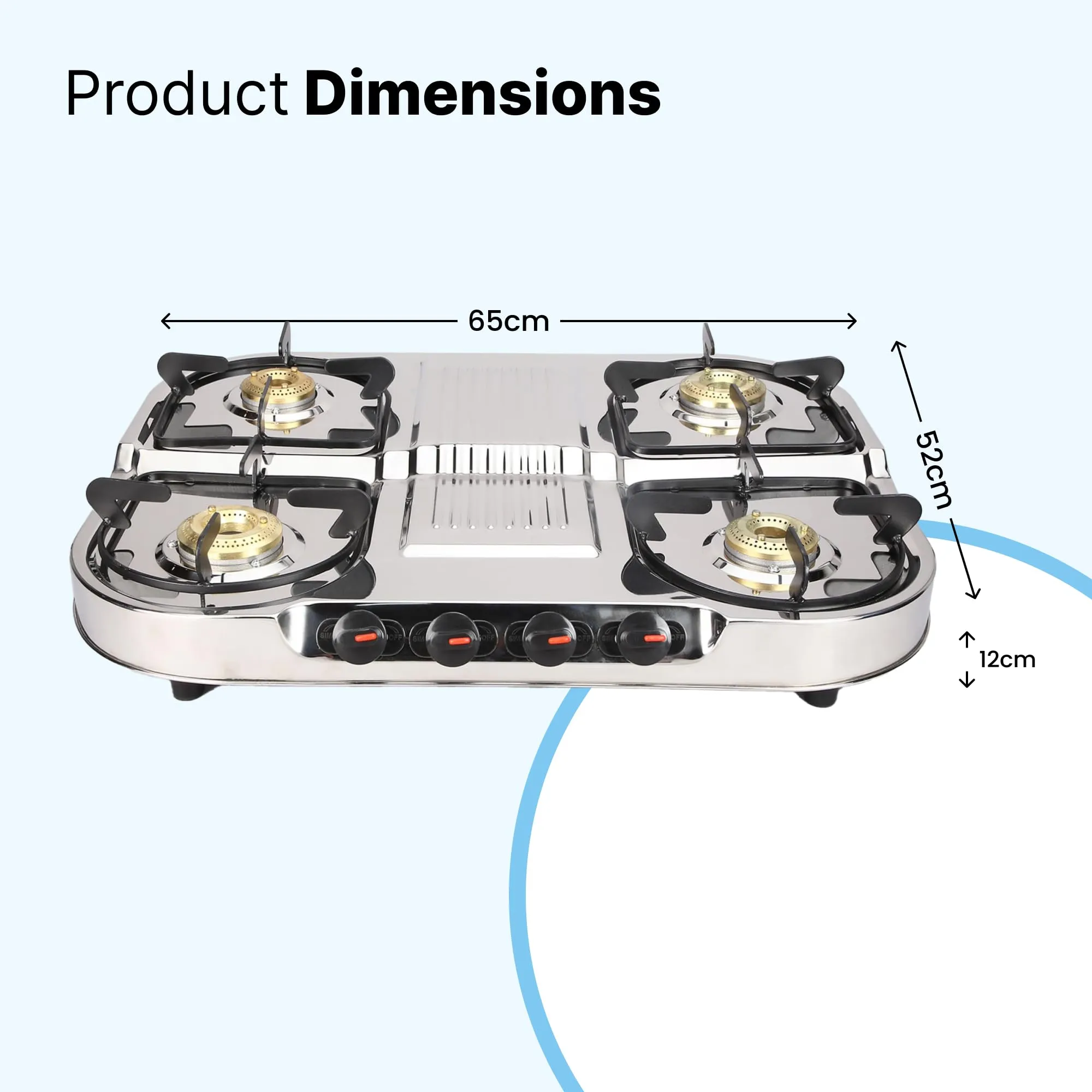 Thermador Glass 4 Burner Gas Stove With Premium Gas Saver Brass Plated Burner | Manual Ignition Stainless Steel Gas Stove | LPG Gas Stove | ISI Certified | 1 Yr Manufacturer Warranty