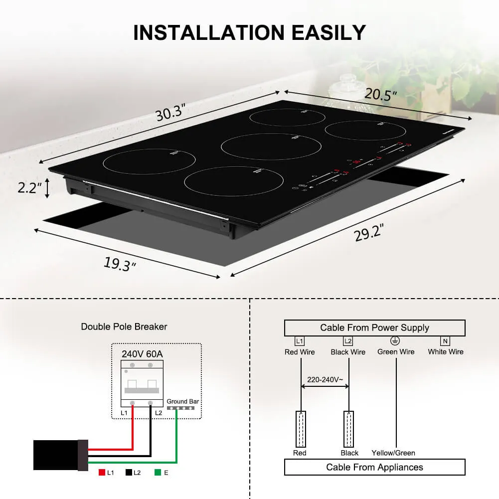 Thermomate 30'' Built-In Induction Cooktop w/ 5 Burners