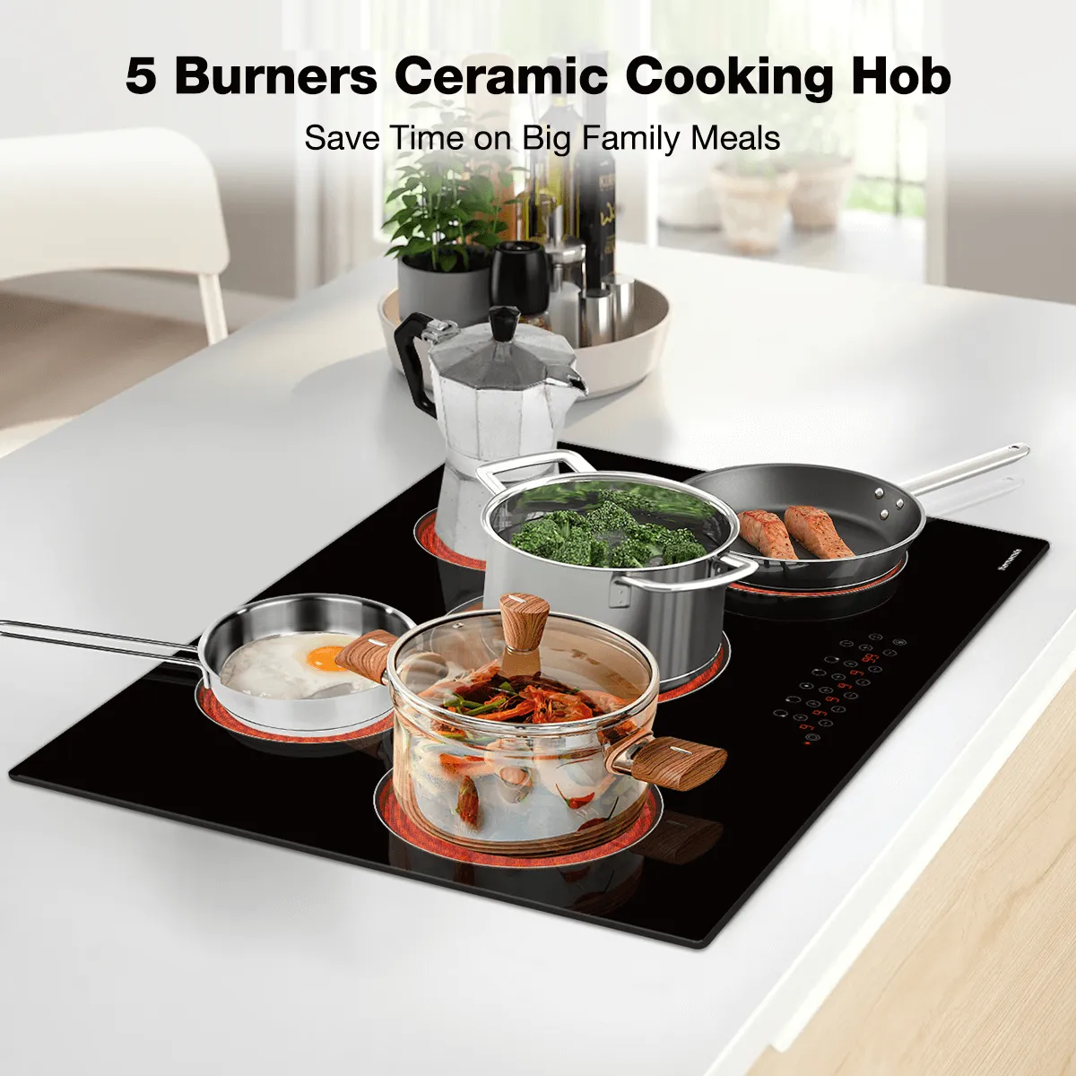 Thermomate 30 Inch Built-in Sensor Touch Ceramic Electric Cooktop w/ 5 Burners