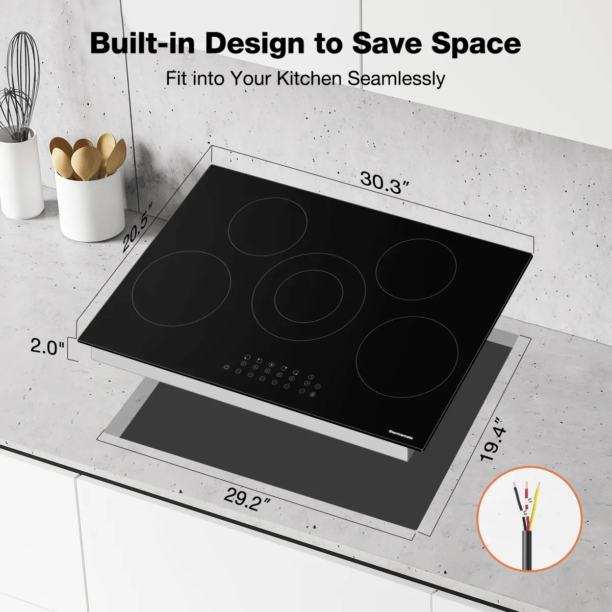 Thermomate 30 Inch Built-in Sensor Touch Ceramic Electric Cooktop w/ 5 Burners