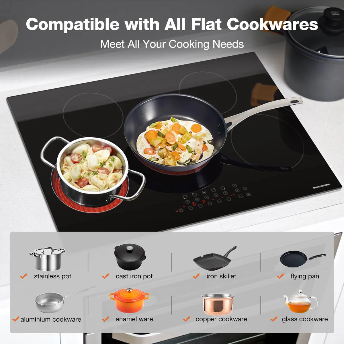 Thermomate 30 Inch Built-in Sensor Touch Ceramic Electric Cooktop w/ 5 Burners