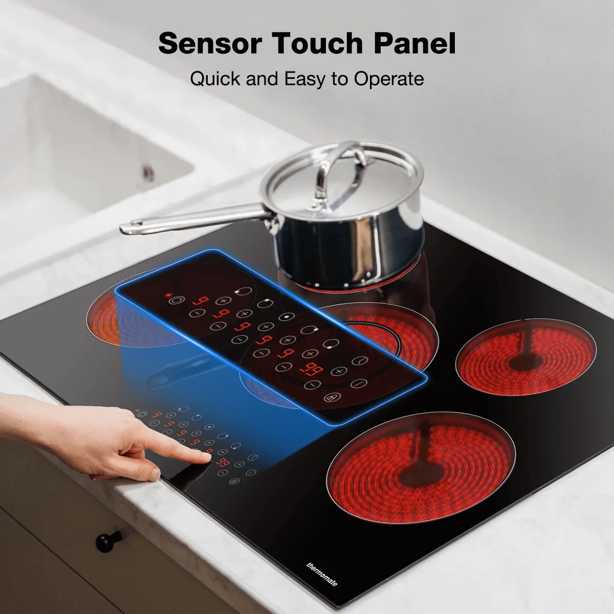 Thermomate 30 Inch Built-in Sensor Touch Ceramic Electric Cooktop w/ 5 Burners