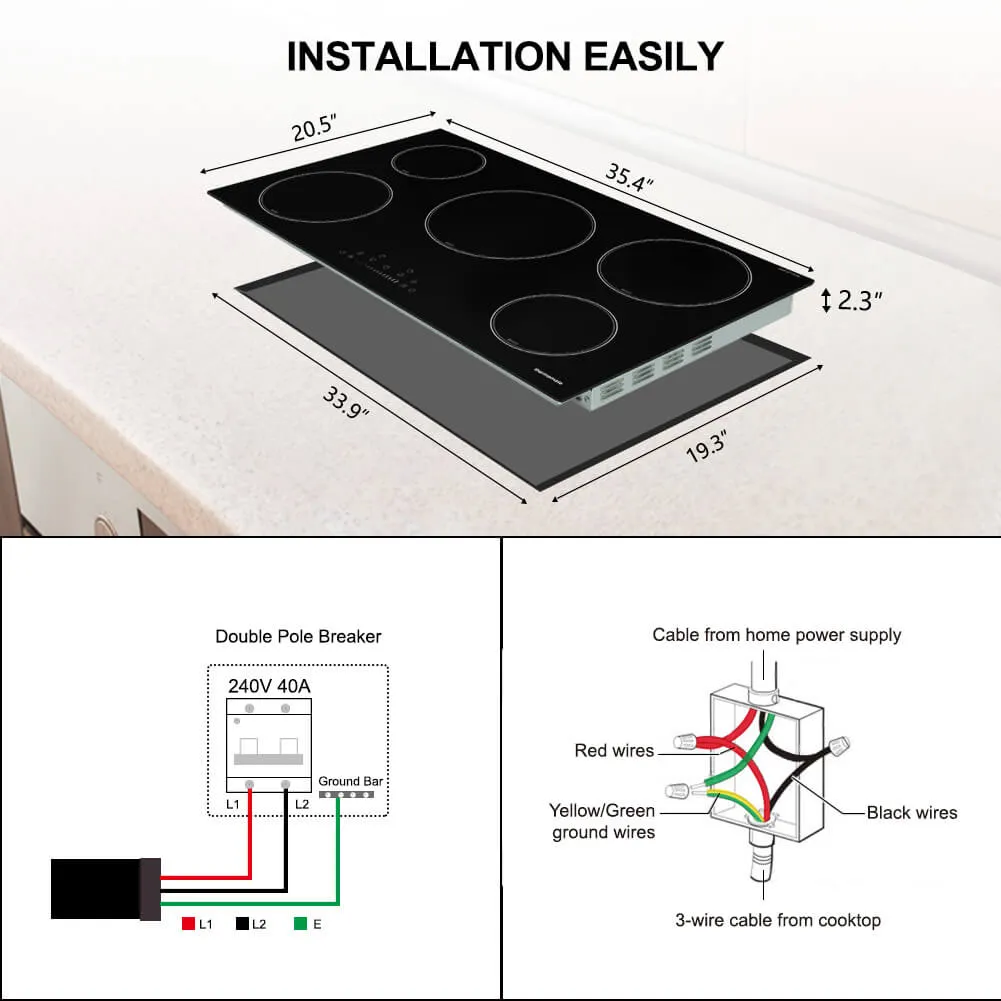 Thermomate 36'' Built-In Induction Cooktop w/ 5 Burners