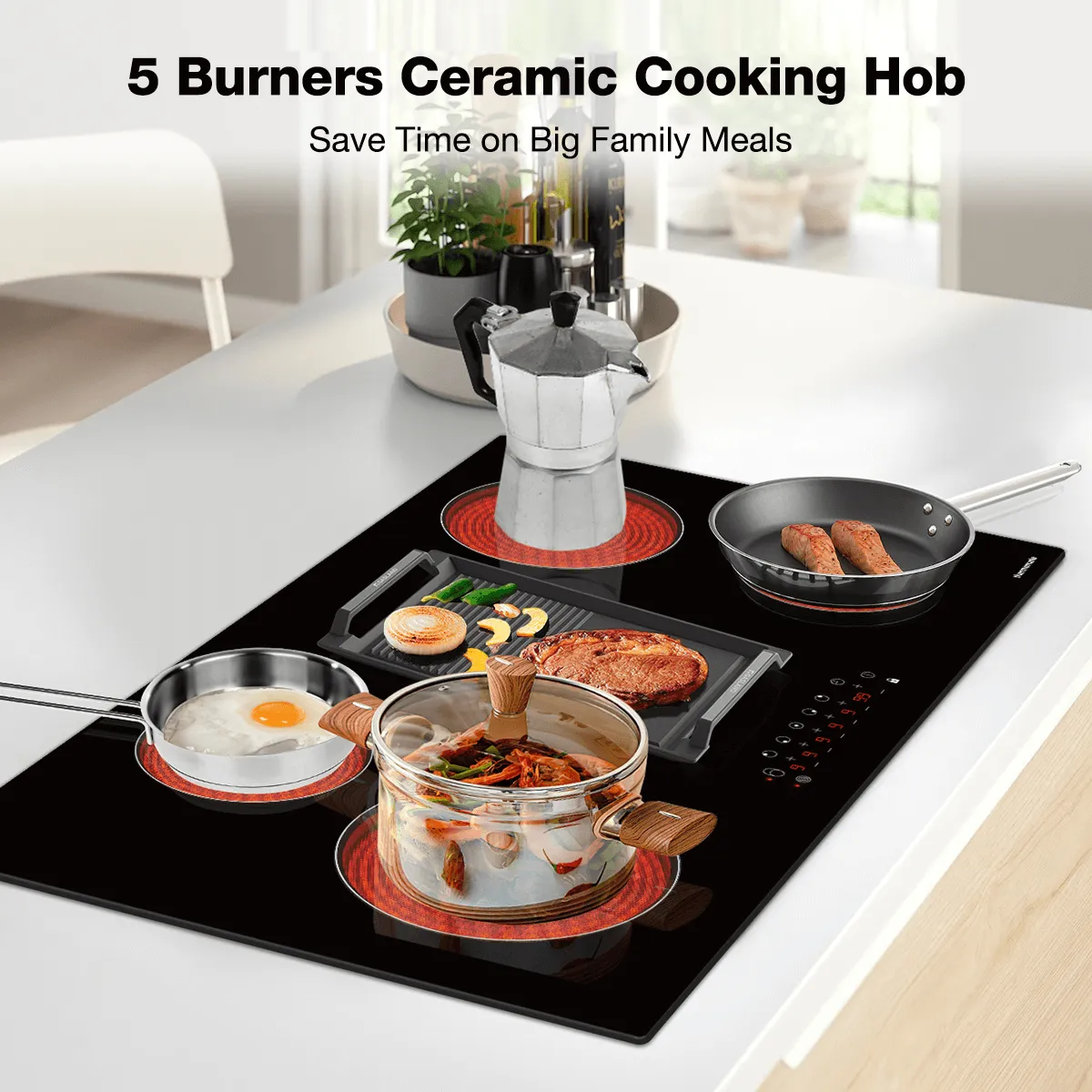 Thermomate 36 Inch Built-in Sensor Touch Ceramic Electric Cooktop  w/ ５ Burners