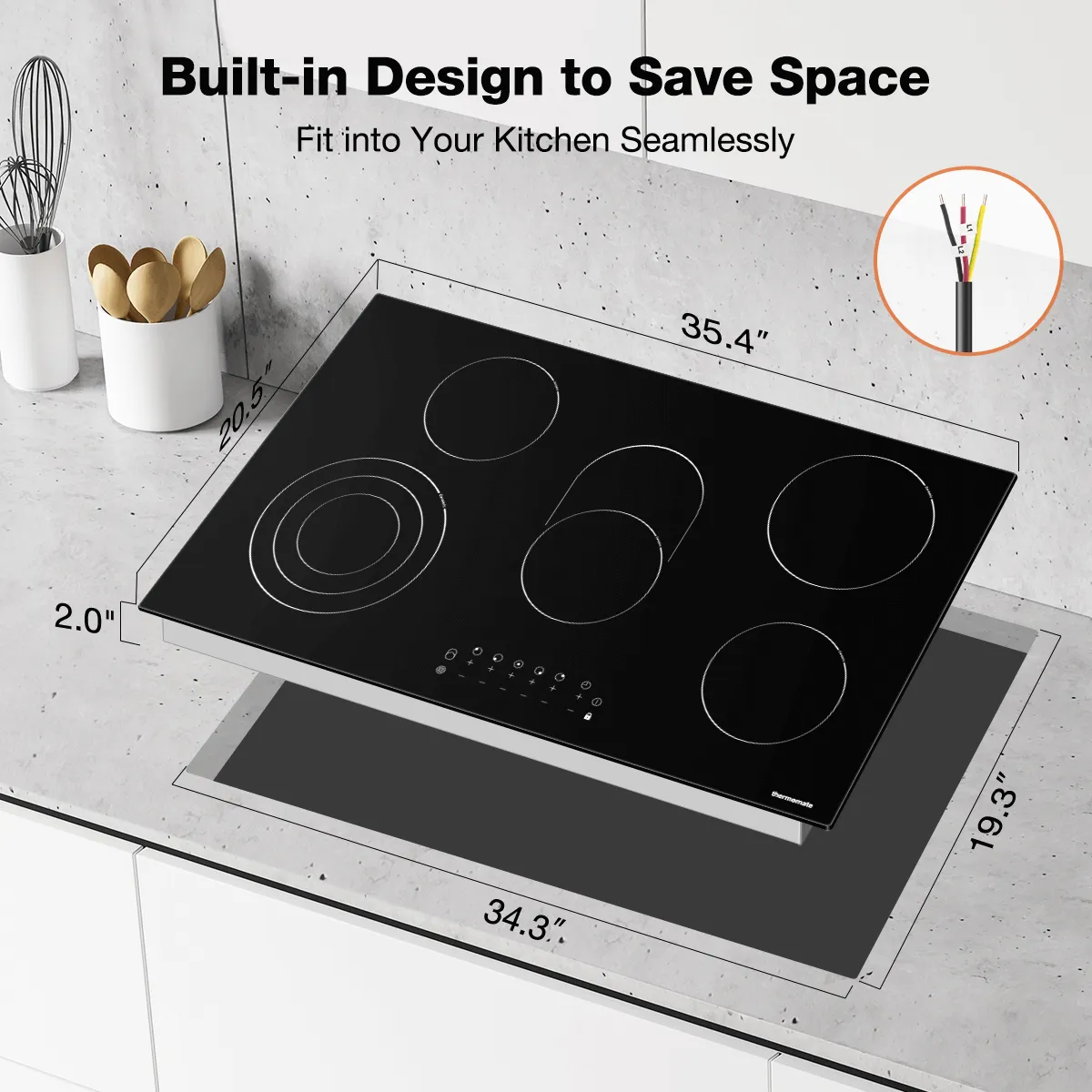 Thermomate 36 Inch Built-in Sensor Touch Ceramic Electric Cooktop  w/ ５ Burners