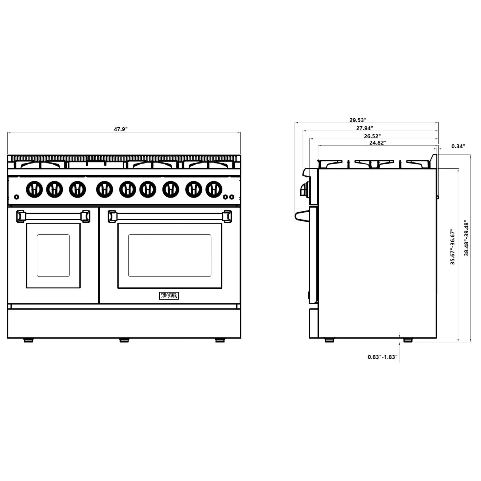 Thor Kitchen 48-Inch 6.7 cu. ft. Dual Fuel Range in Stainless Steel (HRD4803U)