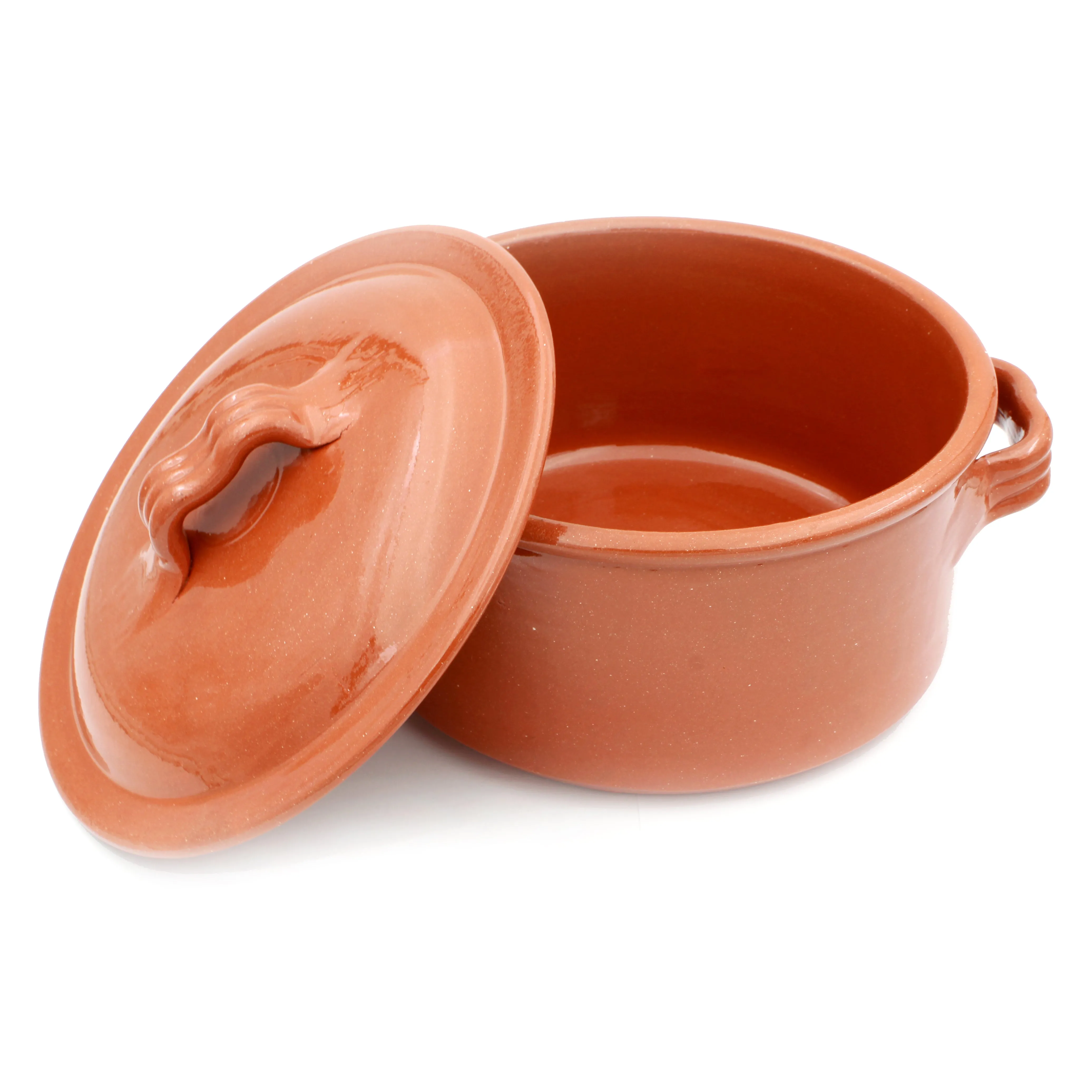 Traditional Portuguese Clay Terracotta Cazuela Cooking Pot with Lid