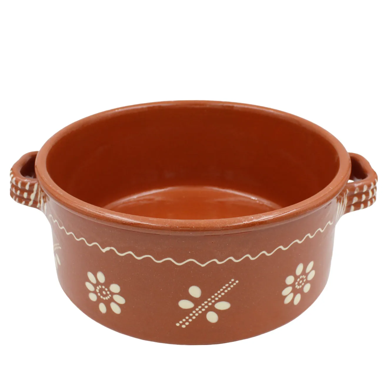 Traditional Portuguese Clay Terracotta Hand-Painted Cazuela Cooking Pot with Lid