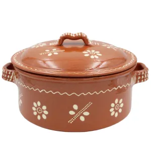 Traditional Portuguese Clay Terracotta Hand-Painted Cazuela Cooking Pot with Lid