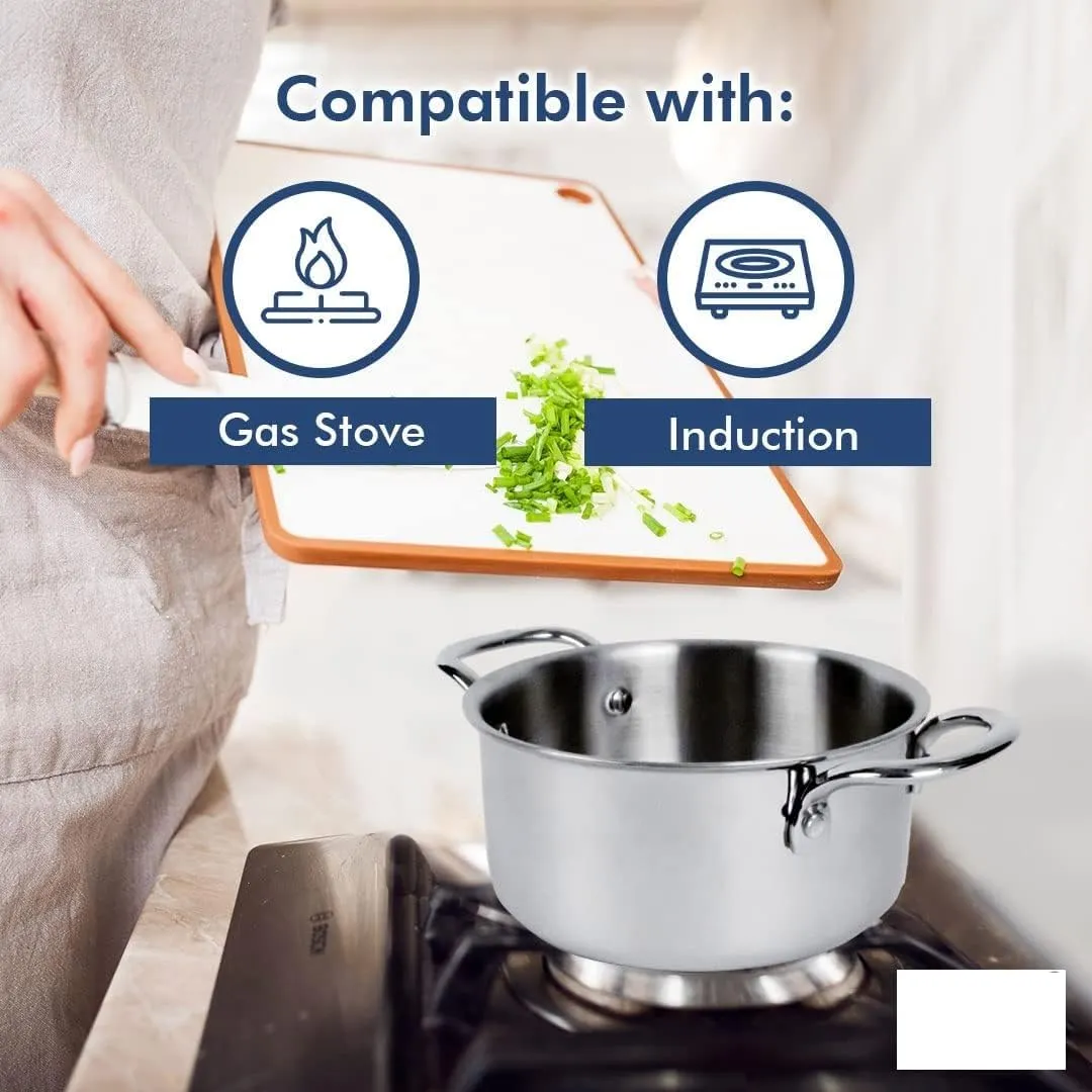 UMAI X Savya Home Triply Stainless Steel Tope with Lid | Handi Casserole with lid -4L| 22cm | Gas Stove & Induction Cookware | Durable, Non-Toxic | Easy Grip Handle | Heat Surround Cooking